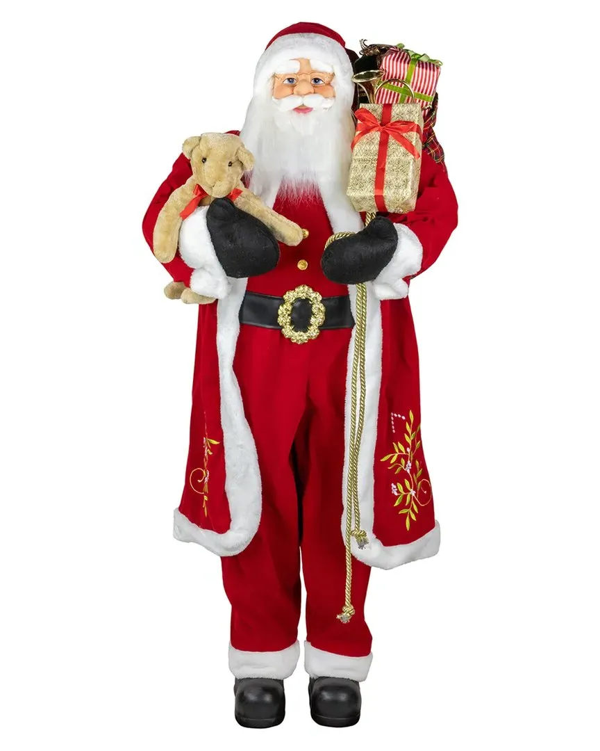 60in Santa Claus with Teddy Bear Christmas Figure - Red image