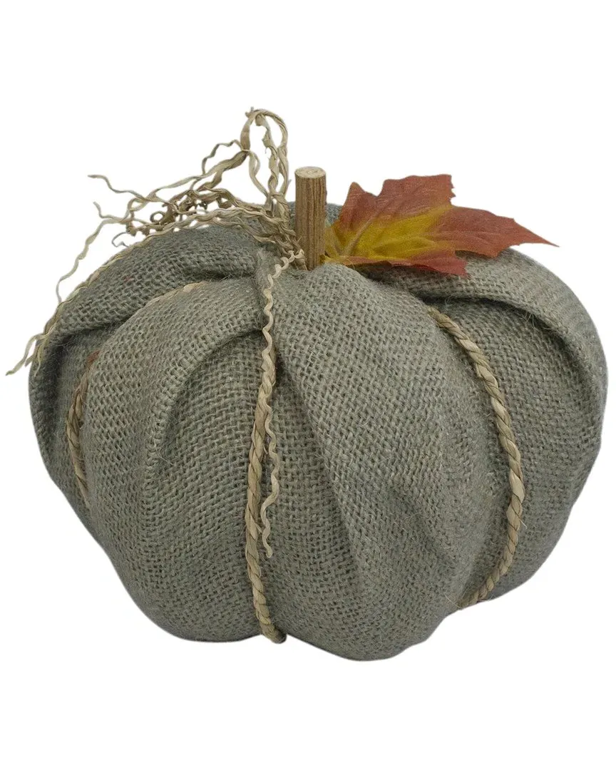 6.75in Burlap Autumn Harvest Tabletop Pumpkin - Green image