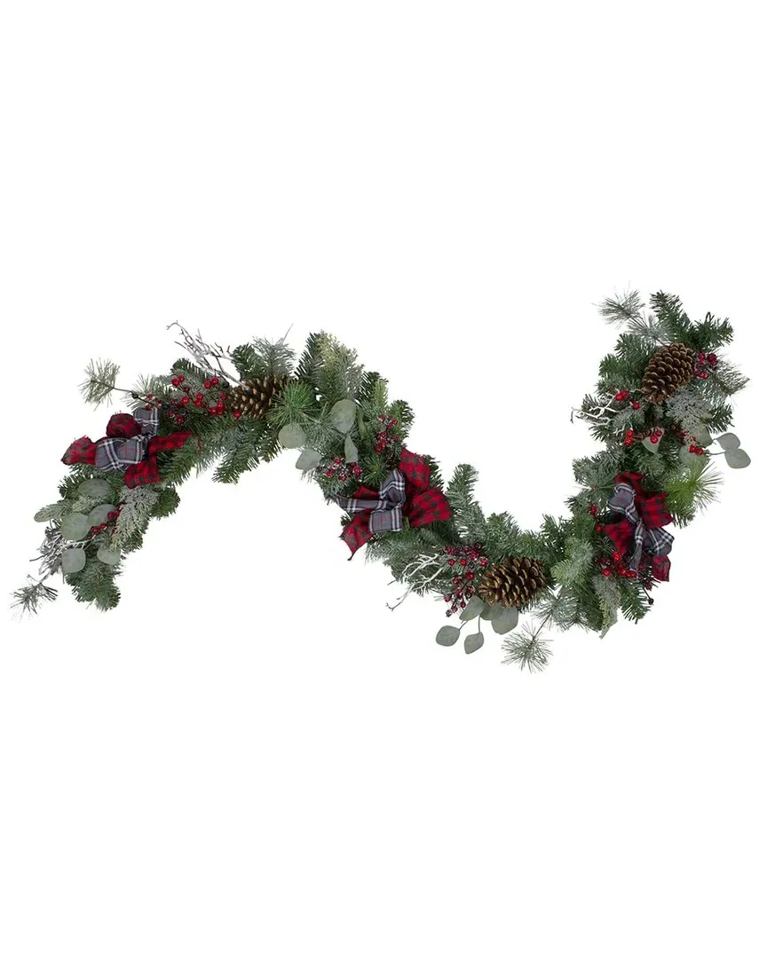 6ft Dual Plaid Christmas Garland with Berries - Green