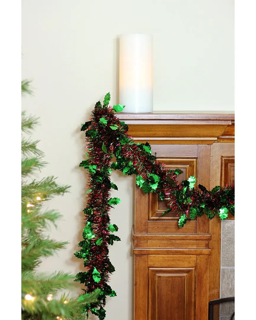 8 Ply Christmas Tinsel Garland with Holly - Red & Green image