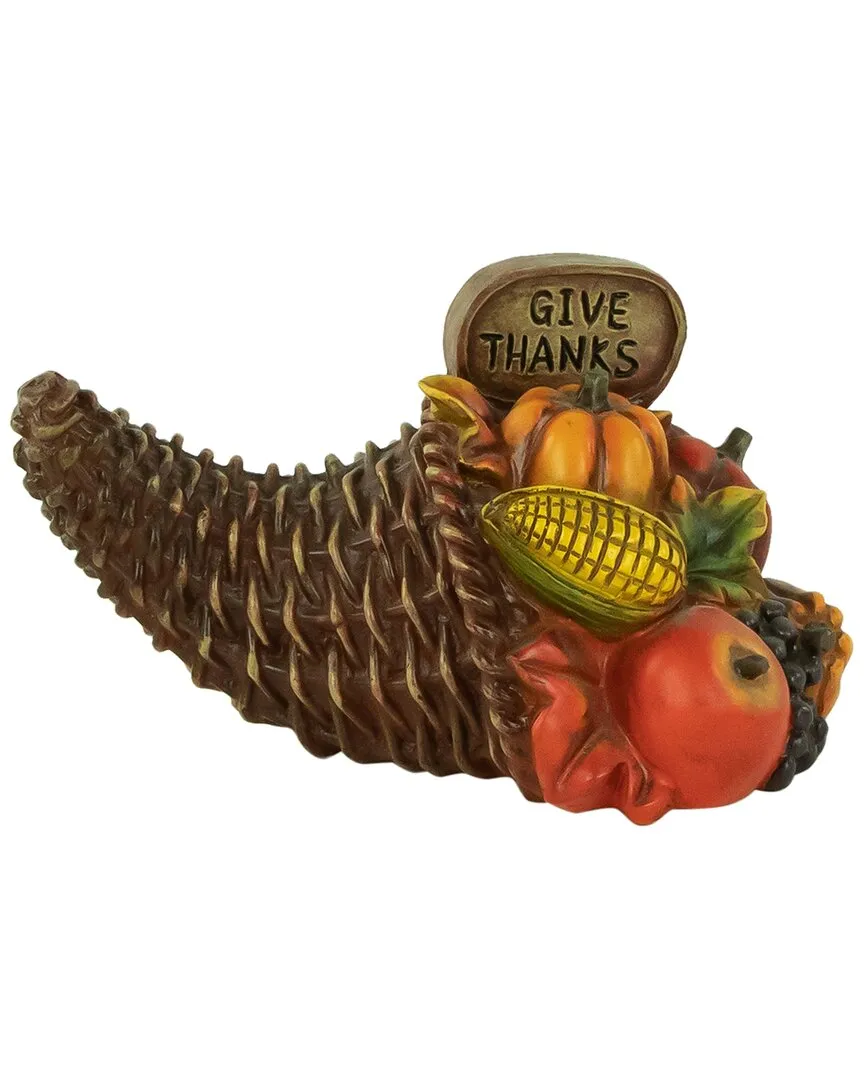 8.5in Fall Harvest Cornucopia Decoration - Brown, Polyresin image