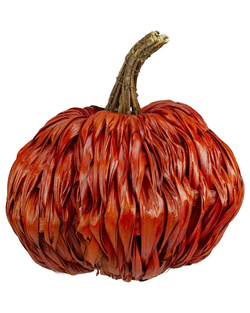 8.5in Woven Pumpkin Decoration - Orange, Straw