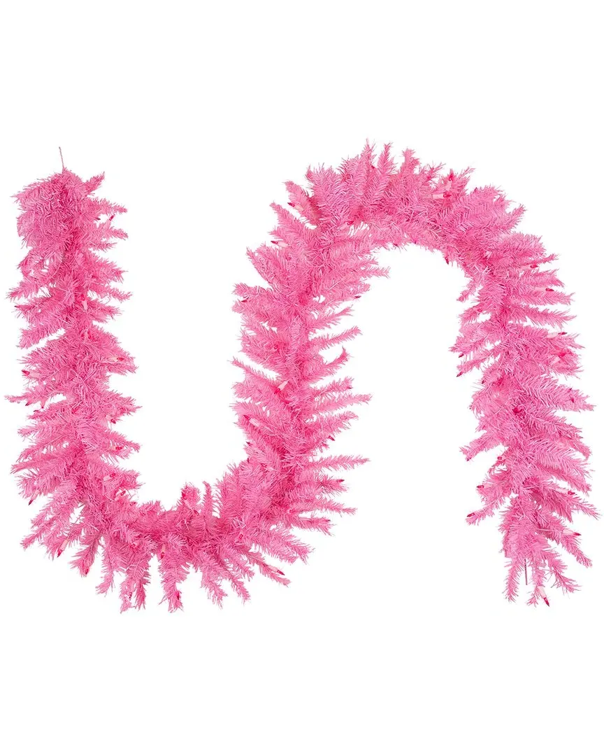 9ft Pre-Lit Pink Spruce Christmas Garland - Pink