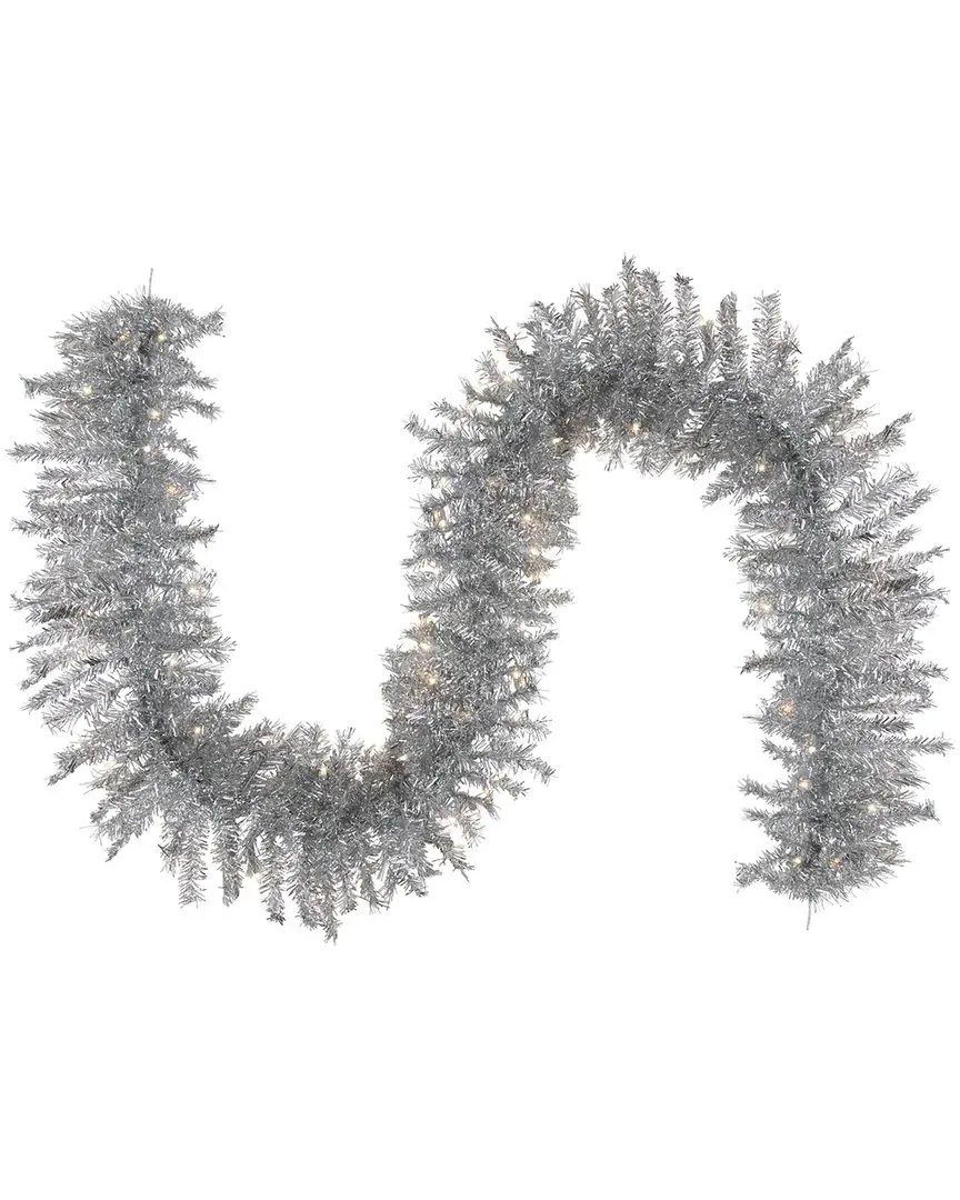 9ft Pre-Lit Tinsel Christmas Garland - Silver image