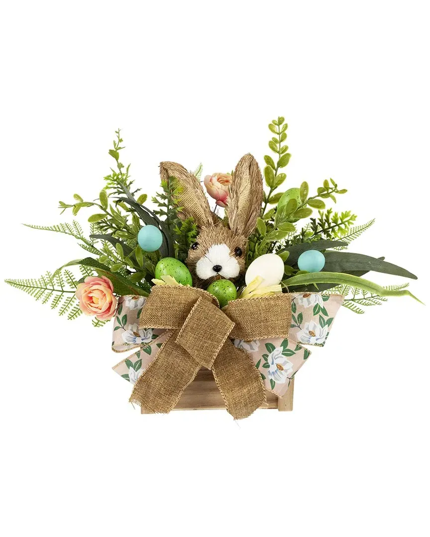 Boxed Floral Arrangement with Bunny Decoration - Green image