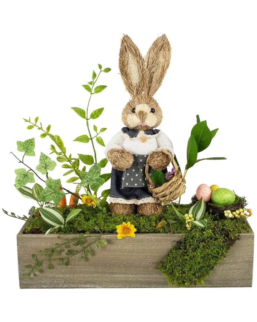 Boxed Garden Arrangement with Bunny Decoration - Brown