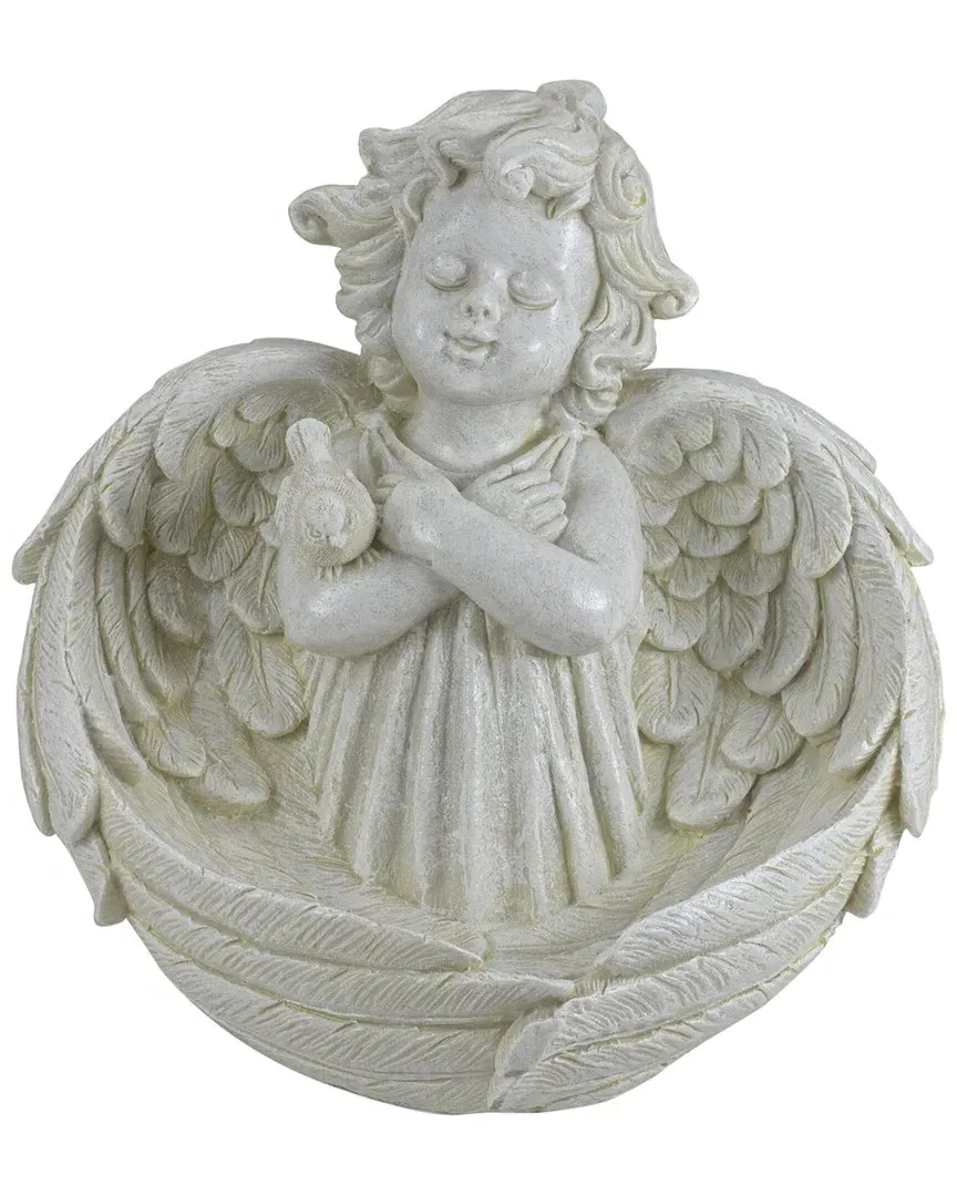 Cherub Angel Wings Bird Feeder Garden Statue - Ivory, Polyresin image