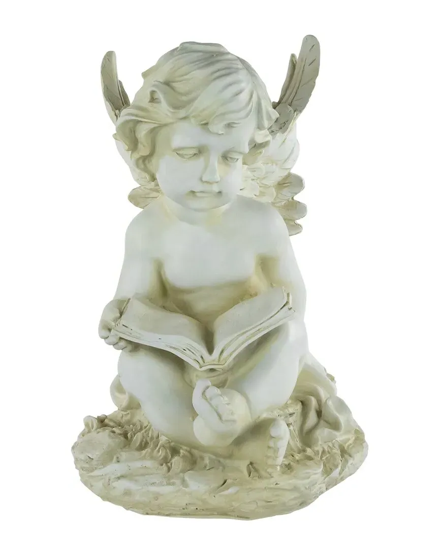 Cherub Angel with Book Garden Statue - Ivory, Polyresin