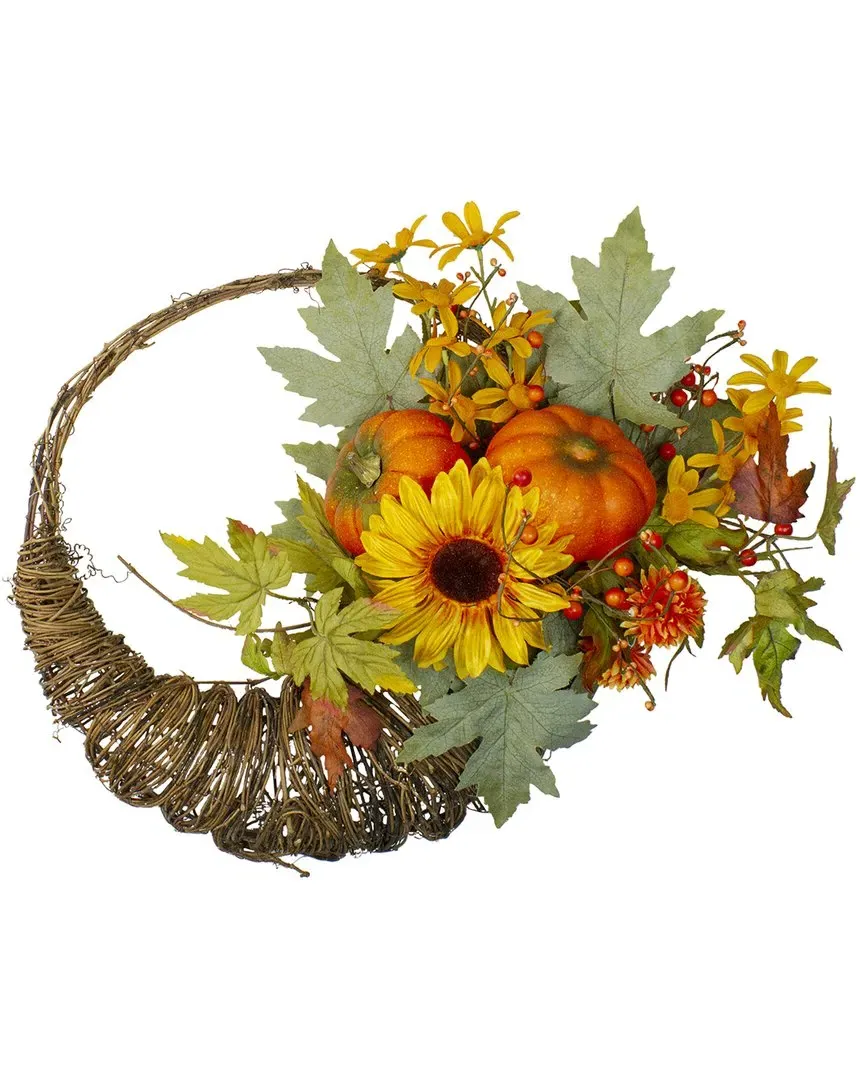 Cornucopia & Sunflower Artificial Wreath - Orange image