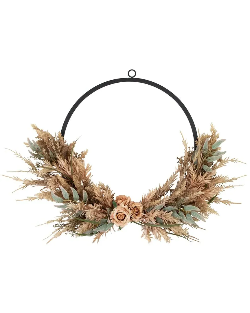 Fall Harvest Artificial Wreath with Roses & Thistle - Beige image