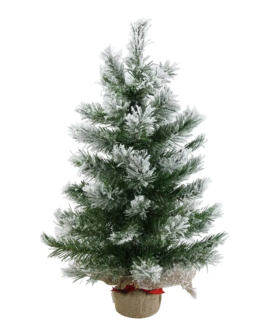 Flocked Pine Artificial Christmas Tree - White, Burlap image