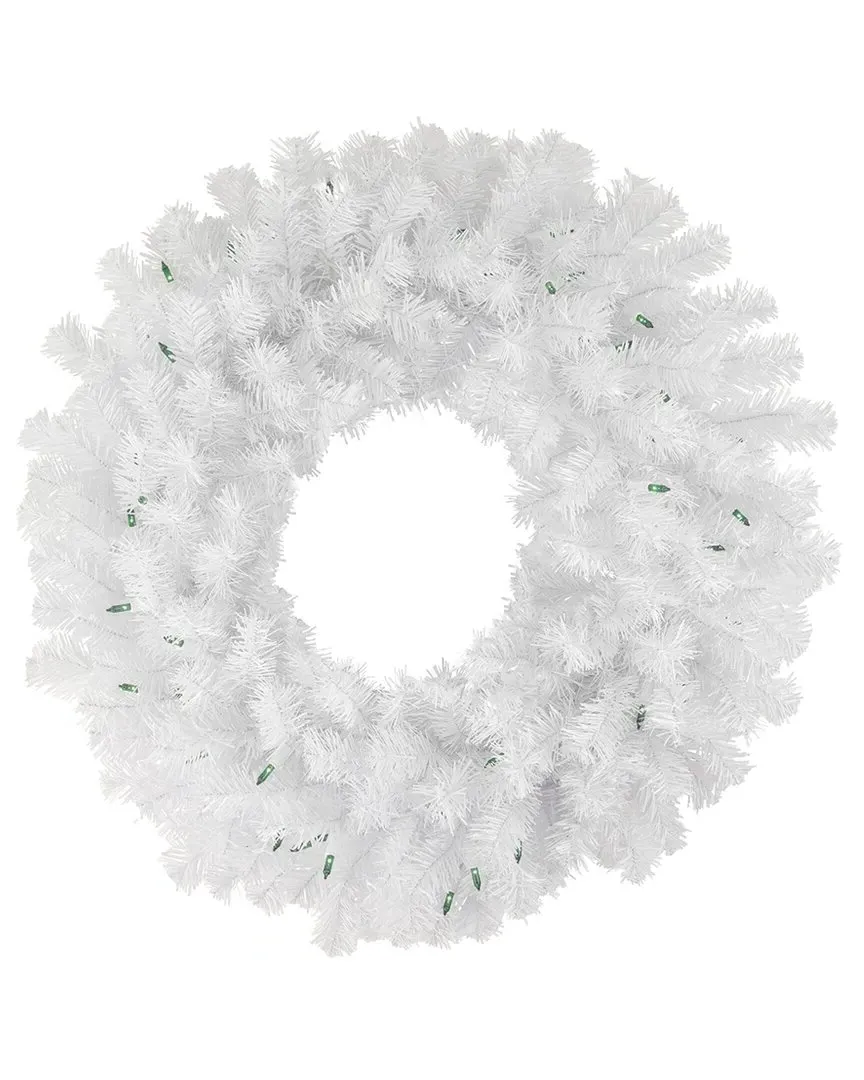 Geneva 24in Pre-Lit White Spruce Christmas Wreath - White image
