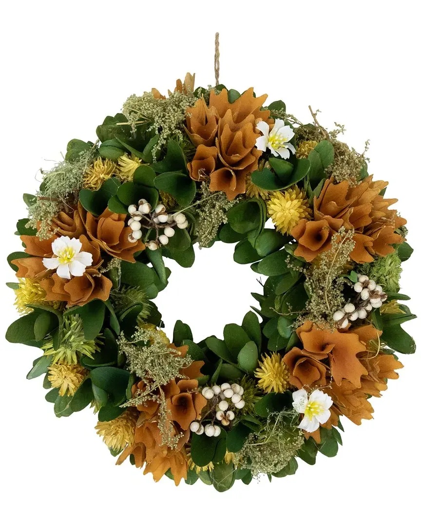 Mixed Floral Artificial Wreath - Orange image