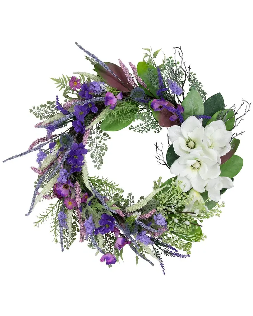 Mixed Wildflowers & Magnolias Artificial Wreath - Purple