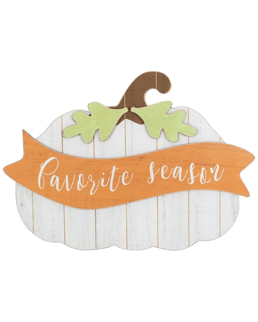 Northlight 19in Wooden Pumpkin Hanging Wall Sign - White image