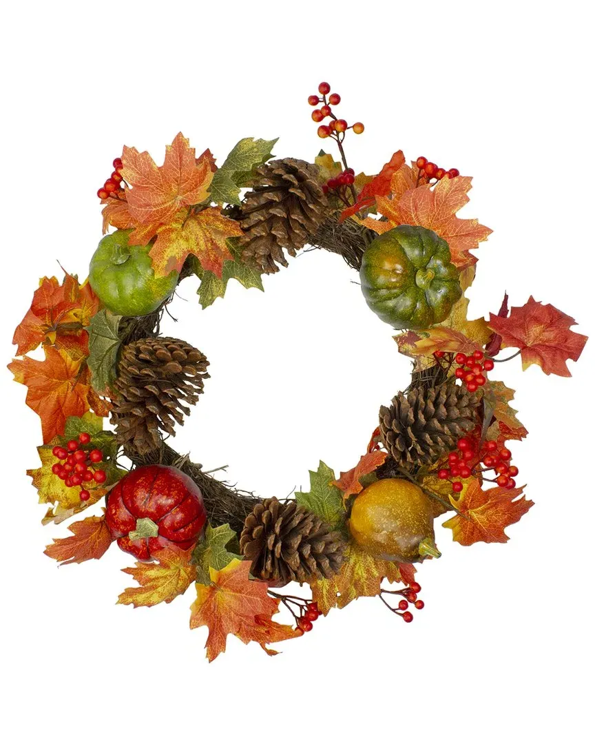 Northlight 20-inch Fall Harvest Wreath - Orange image
