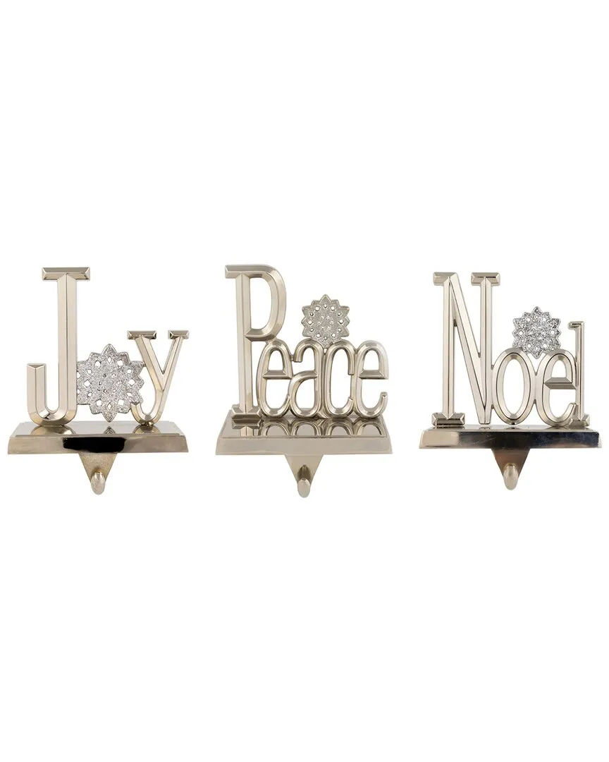 Peace Joy Noel Christmas Stocking Holders Set - Silver, Metal image