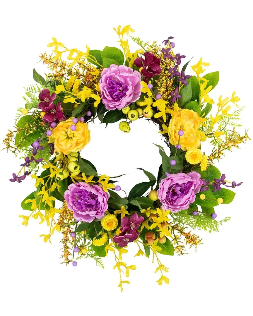 Peonies & Forsythia Wreath - Yellow image