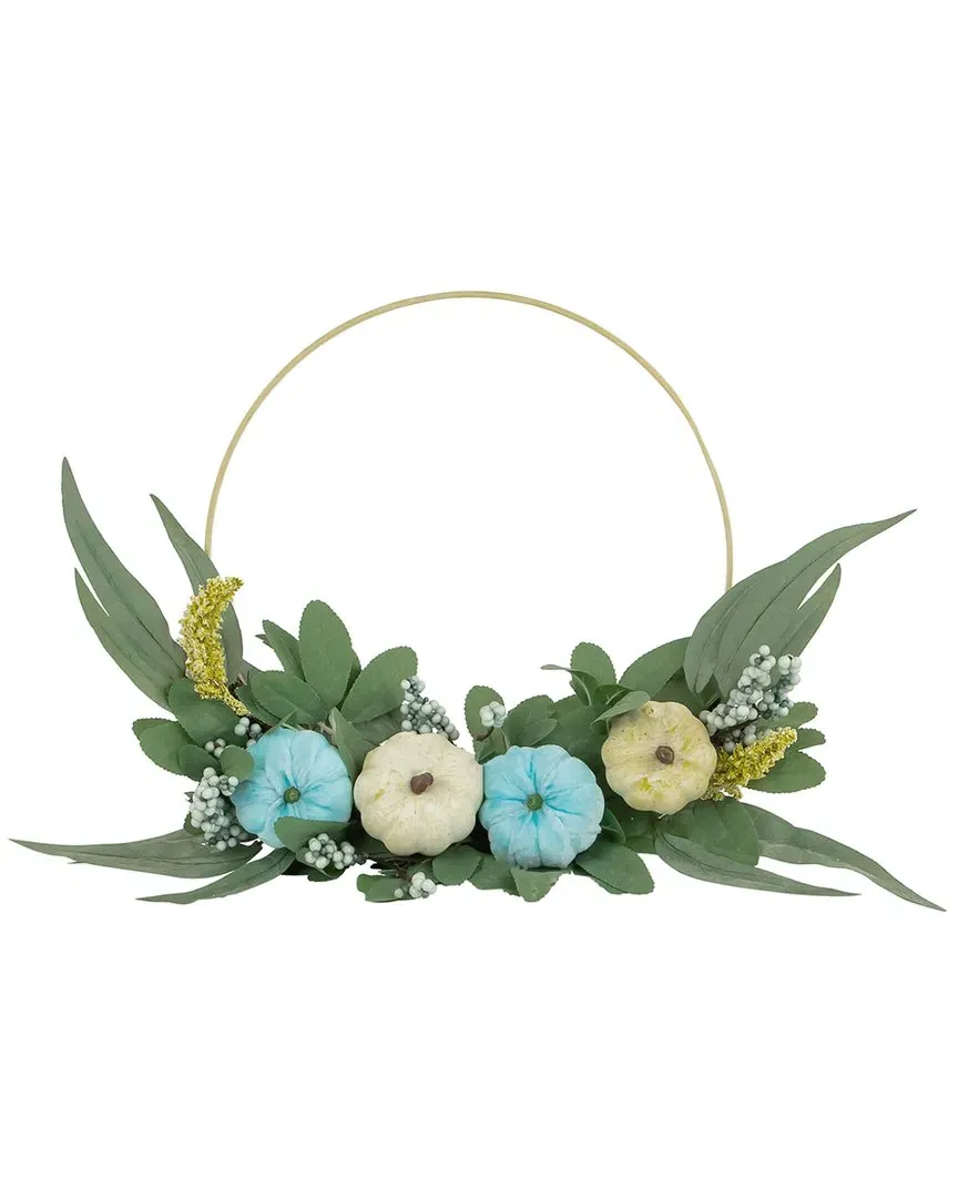 Pumpkins & Foliage Fall Harvest Artificial Wreath - Blue image