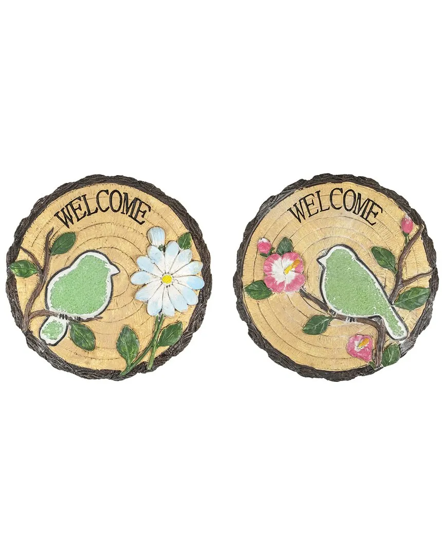 Set of 2 Welcome Birds Garden Stones - Brown, Polystone image