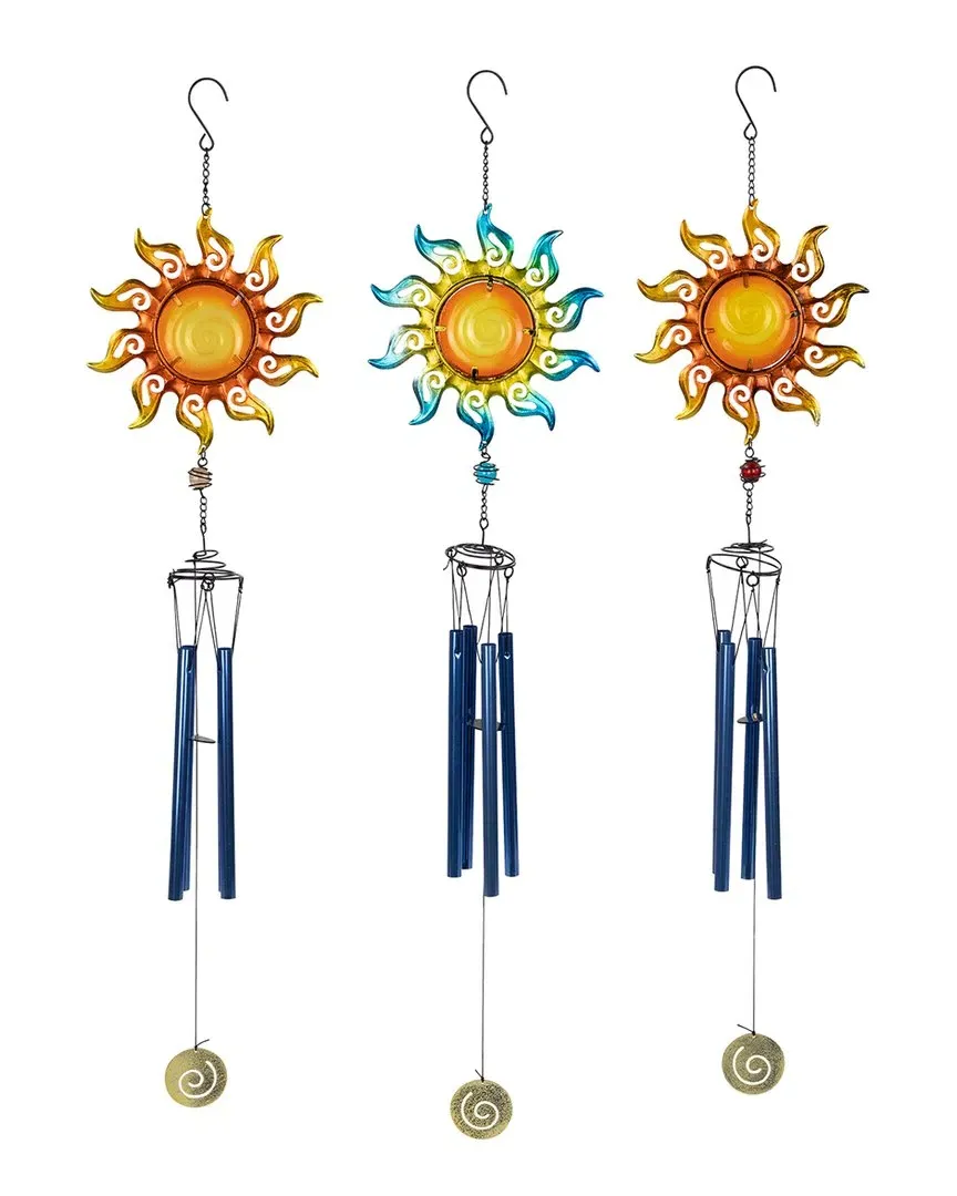 Set of 3 Shining Suns Outdoor Garden Windchimes - Orange image
