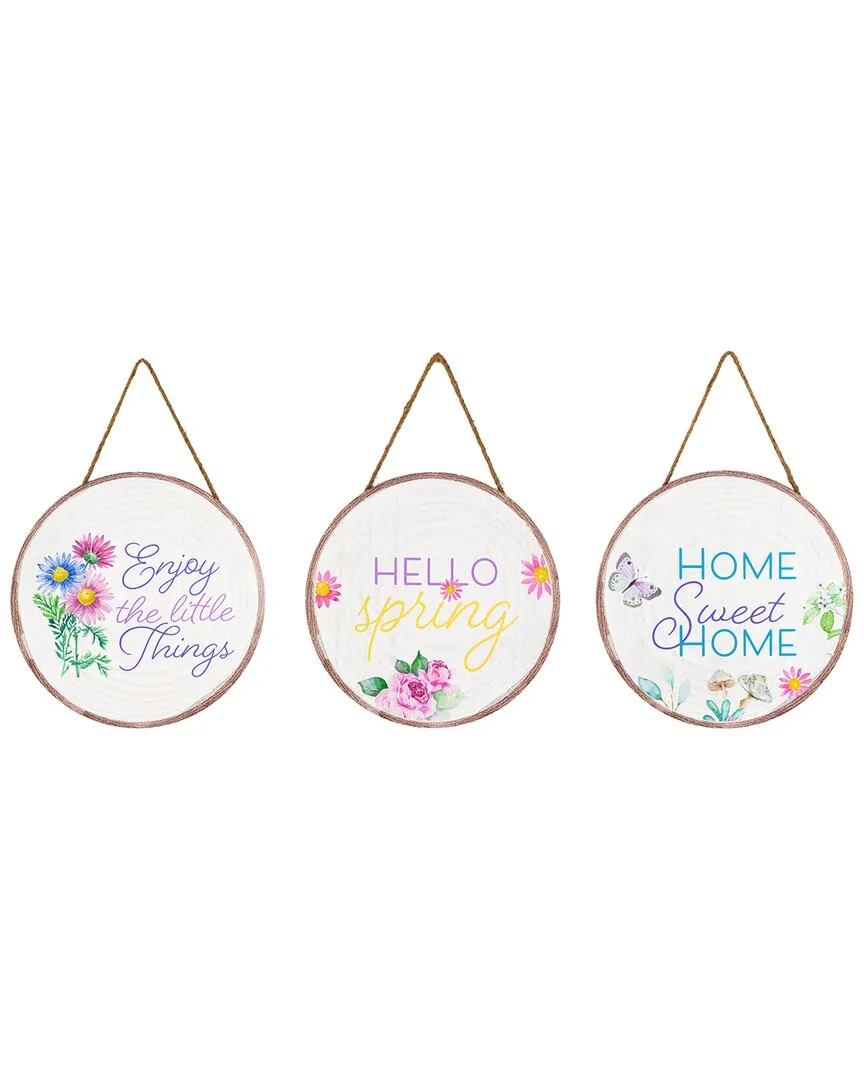 Set of 3 Springtime Floral Hanging Wall Signs - Multicolor image