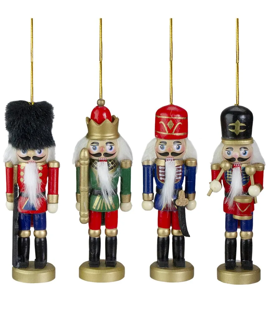 Set of 4 Nutcracker Ornaments - Red, Wood image