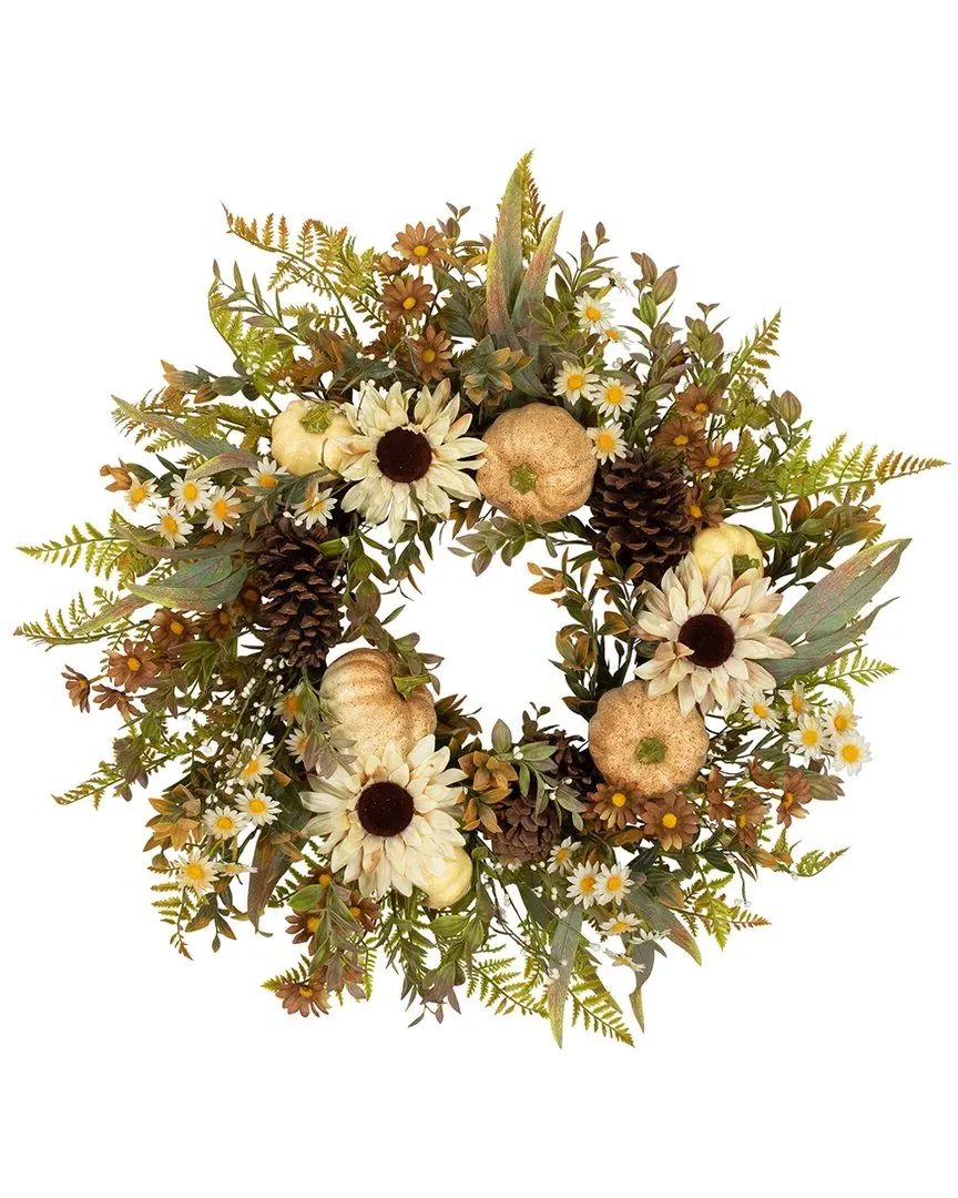 Sunflowers & Pumpkins Artificial Fall Harvest Wreath - Ivory