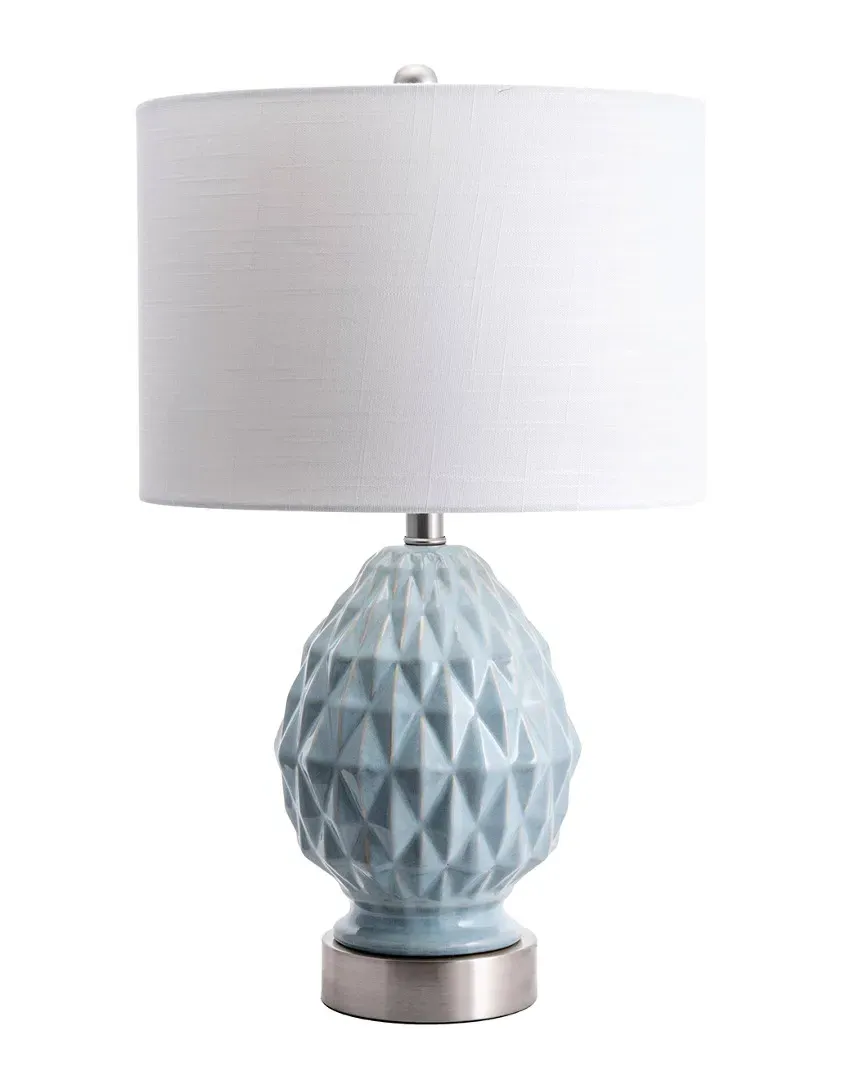 24in Textured Ceramic Egg Table Lamp with Burlap Shade - Light Blue
