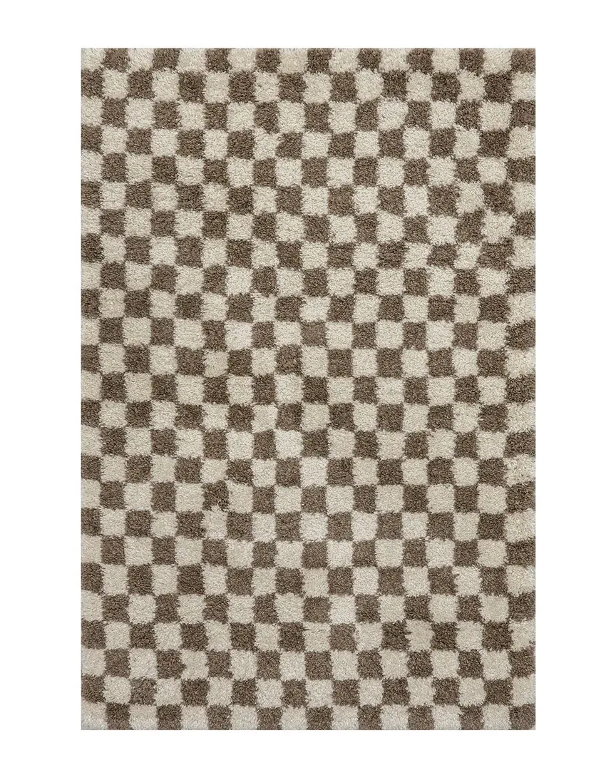 Adelaide Checkered Shag Area Rug - Beige