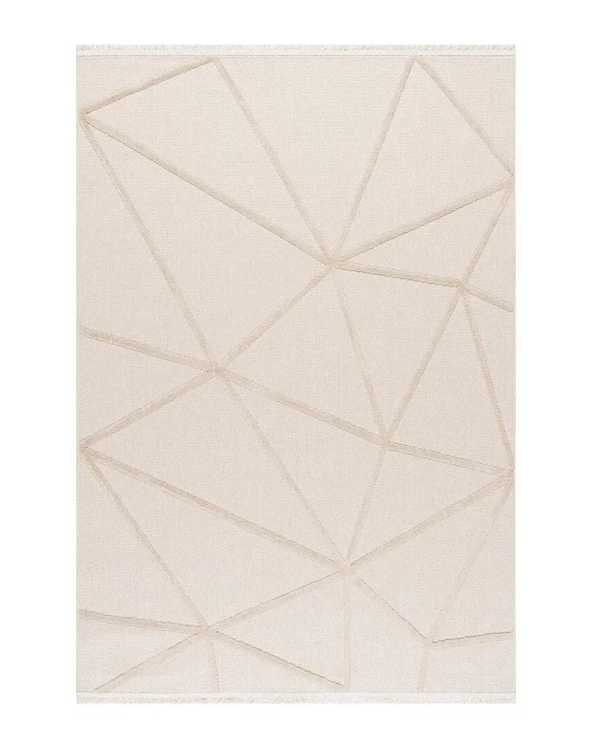 Anica Geometric Fringe Rug - Beige, Polypropylene