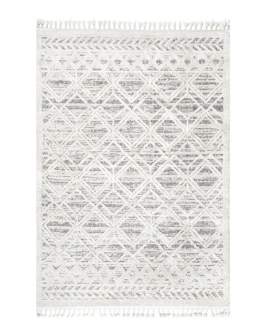 Ansley Shaggy Lattice Tassel Rug - Beige, Polyester