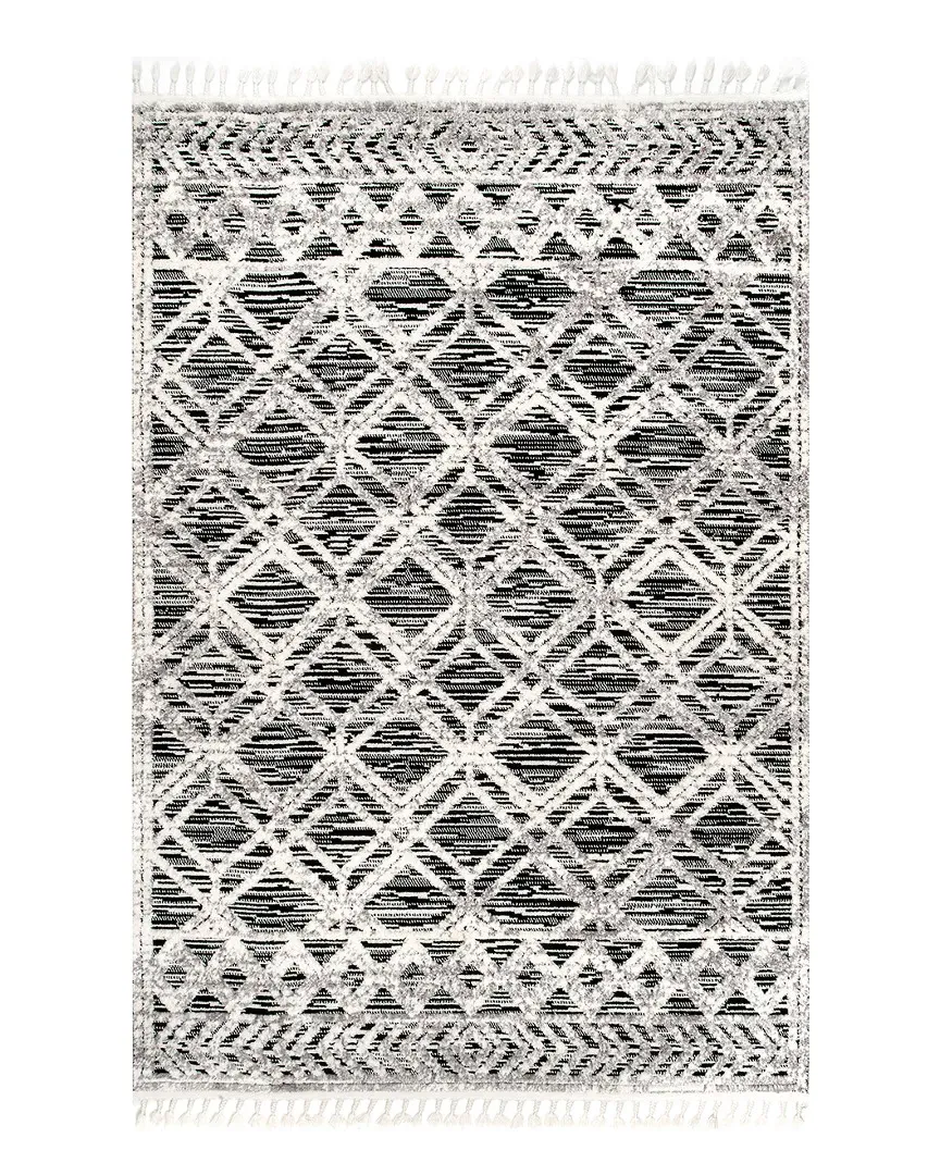 Ansley Shaggy Lattice Tassel Rug - Grey, Polyester image