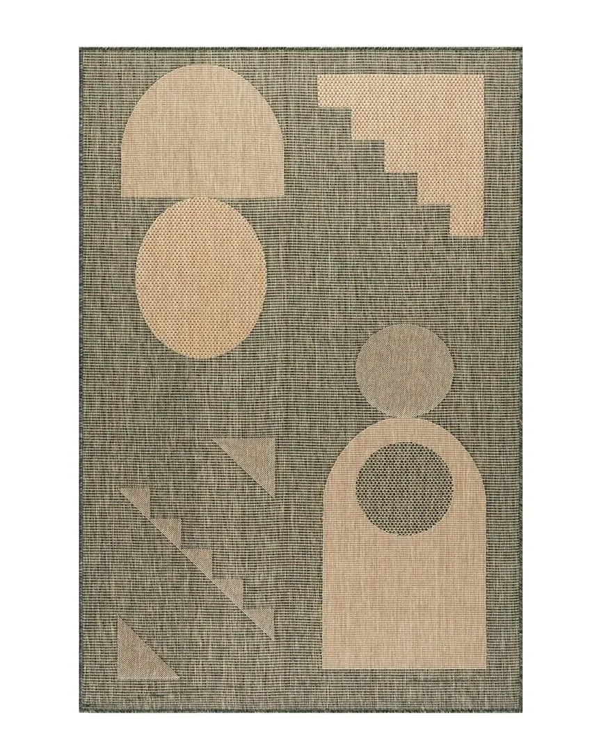 Anslie Geometric Indoor/Outdoor Rug - Green, Polyester image