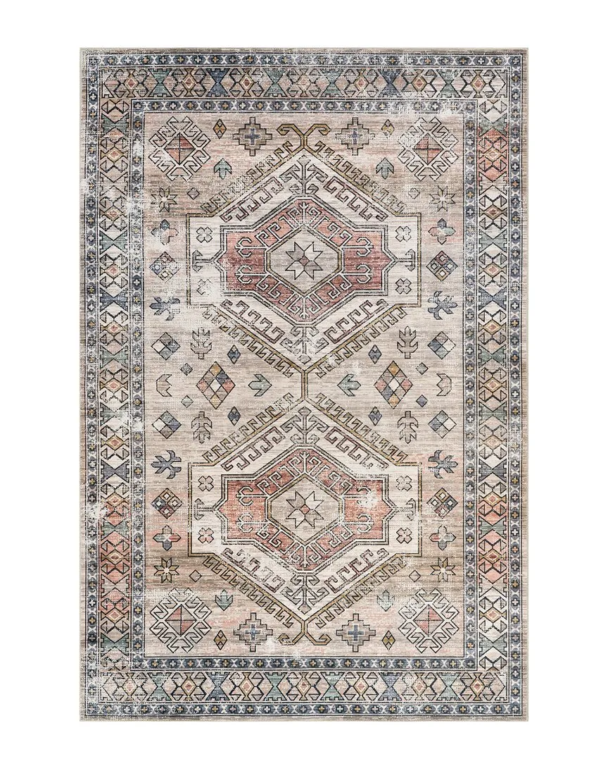 Benoite SplashGuard Medallion Machine Washable Rug - Peach