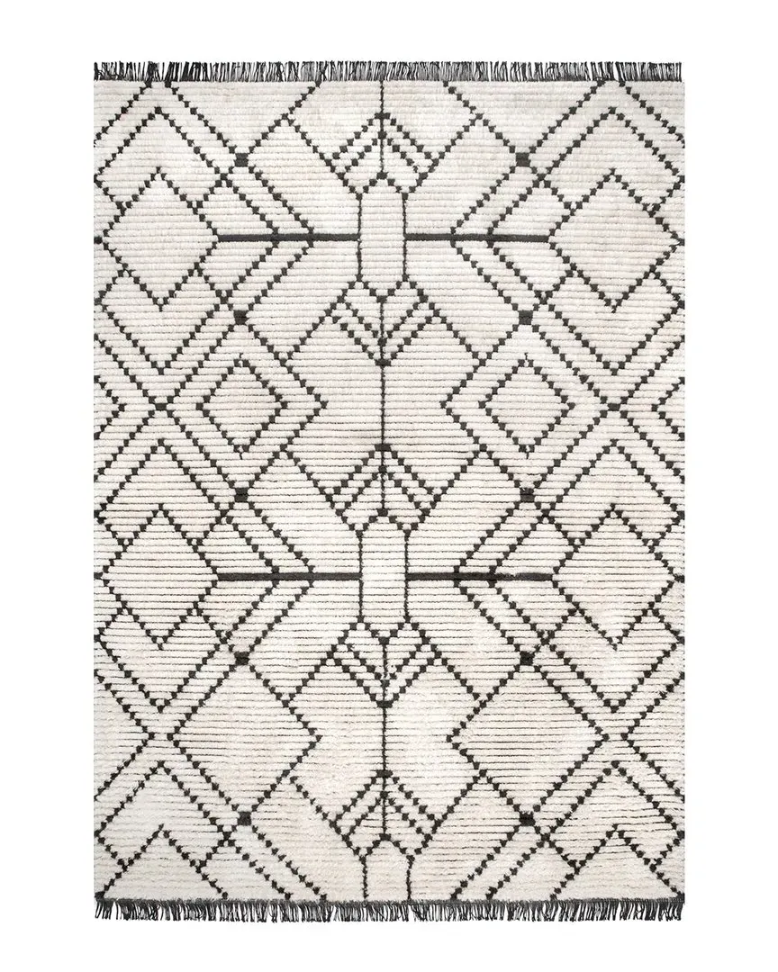 Carlina Geometric Shag Fringe Rug - Beige, Polyester image