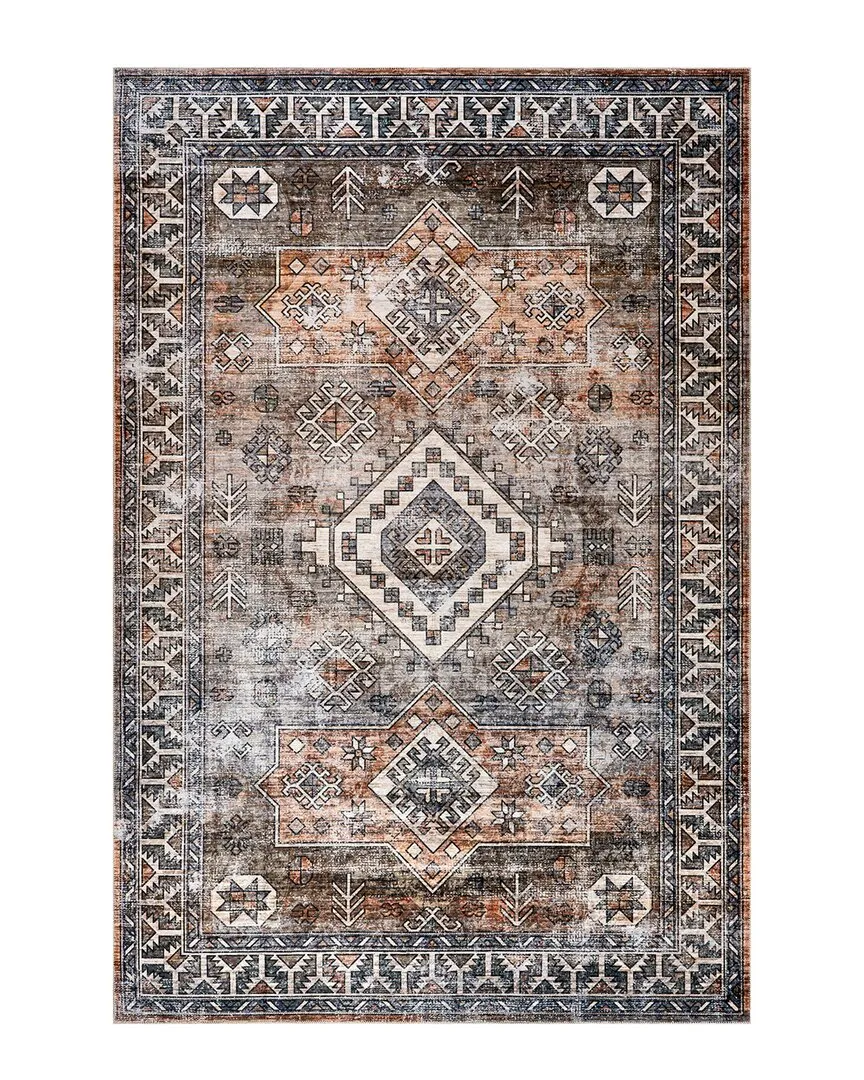 Layana SplashGuard Geometric Machine Washable Rug - Rust