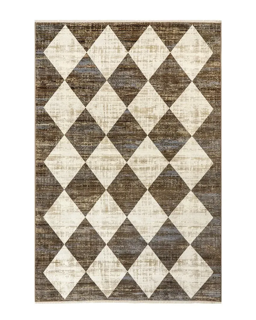 Meline Checkered Area Rug with Fringe - Beige, Polypropylene image