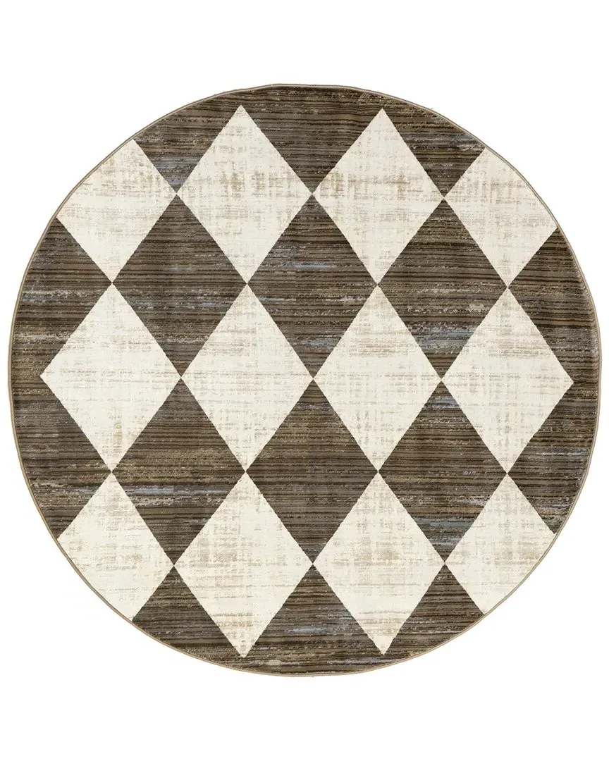 Meline Checkered Area Rug with Fringe - Beige, Polypropylene