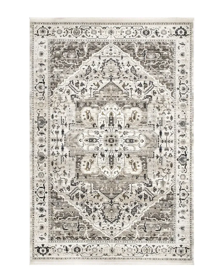 Oliveira Floral Medallion Fringe Rug - Beige, Polypropylene