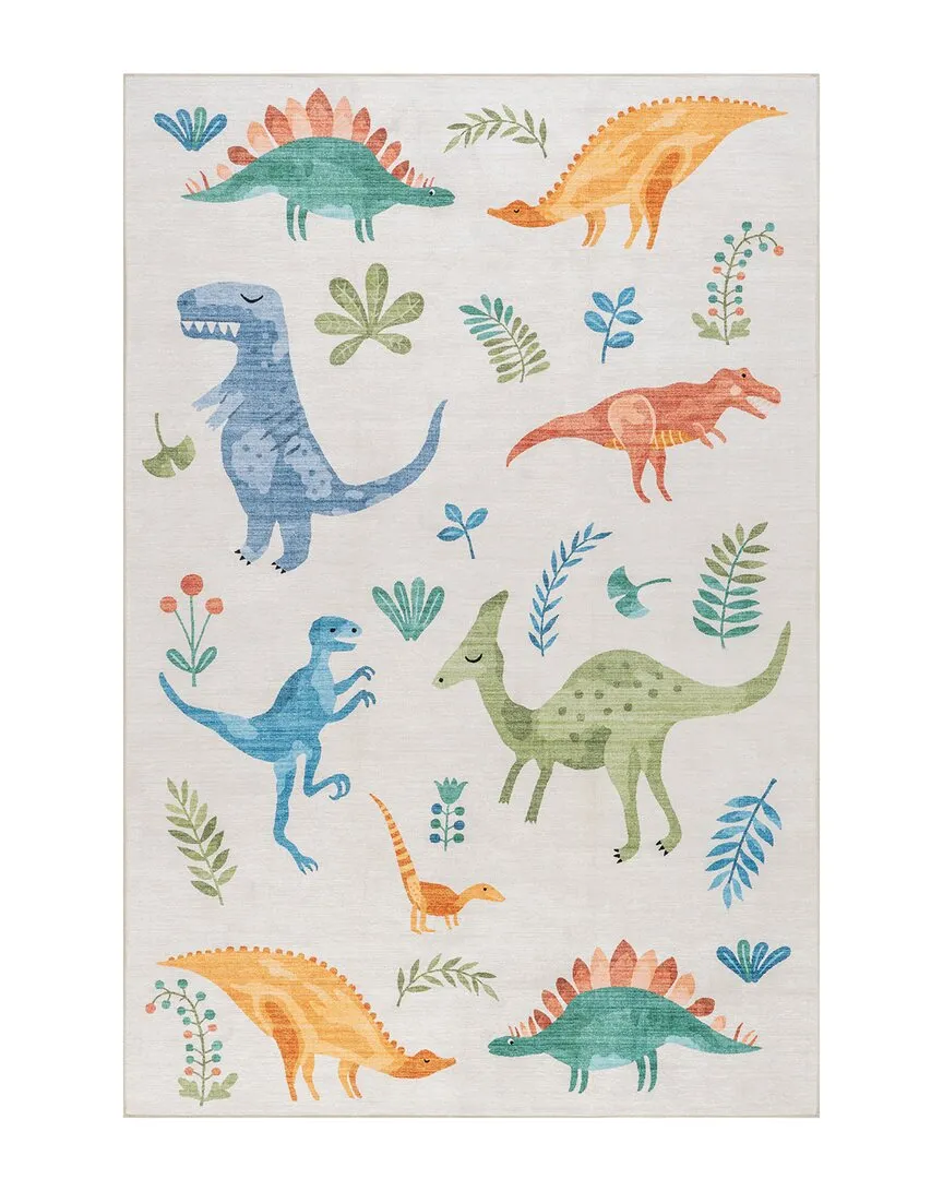 Pavani Dinosaur SplashGuard Machine Washable Rug - White image