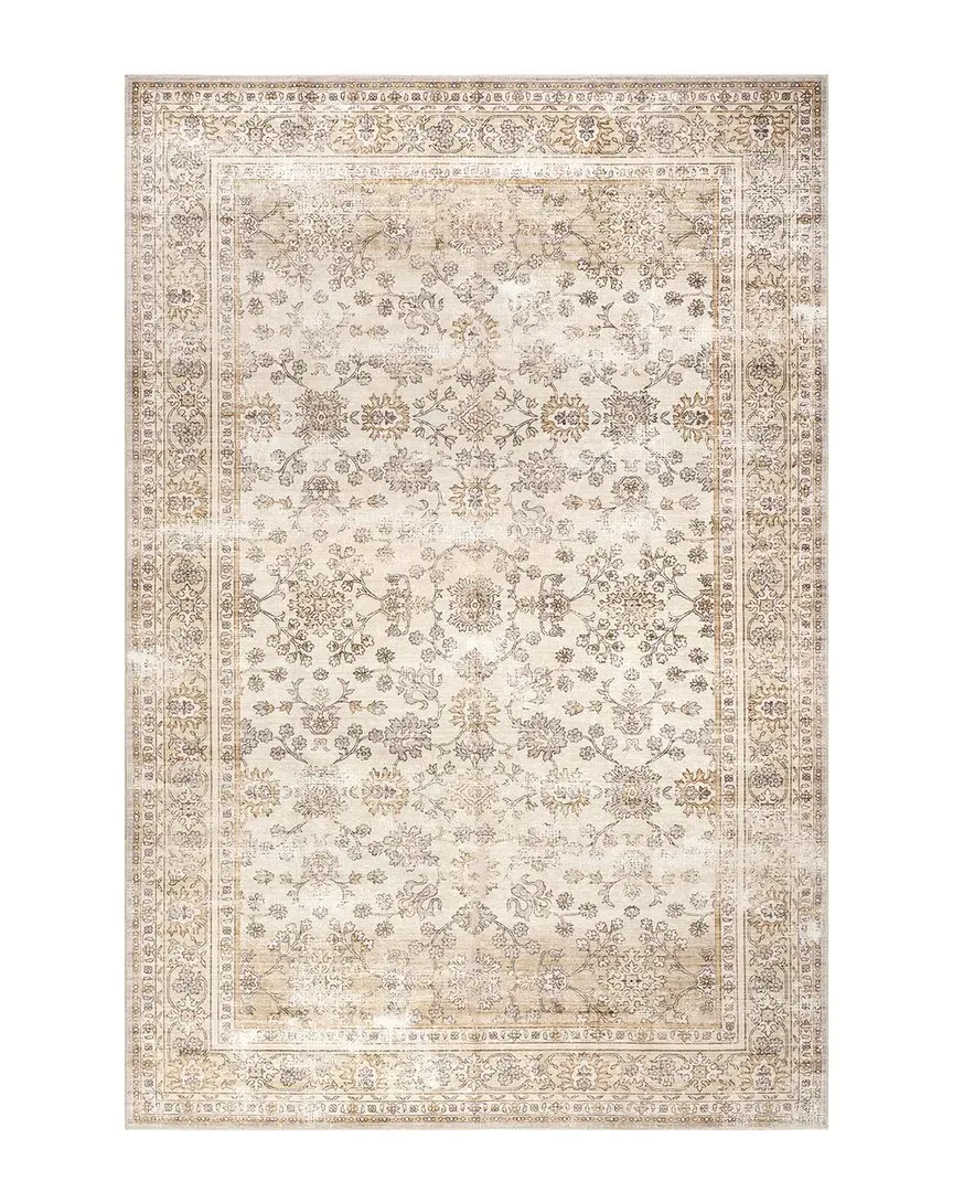 Sia SplashGuard Vintage Floral Machine Washable Rug - Beige