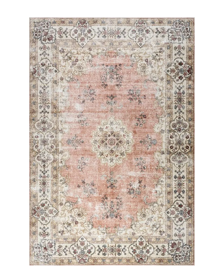 Teja SplashGuard Persian Medallion Machine Washable Rug - Peach