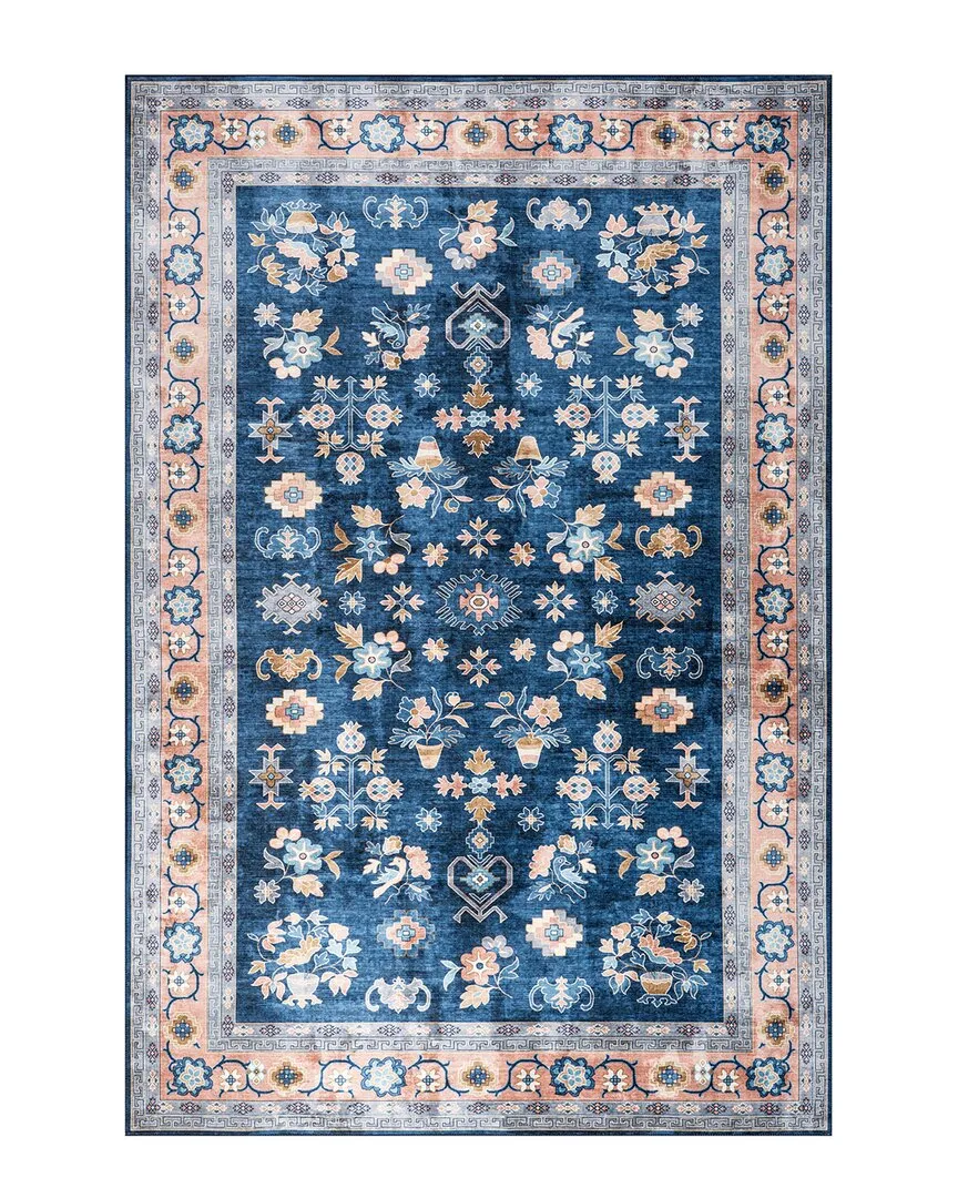 Verity SplashGuard Traditional Medallion Machine Washable Rug - Blue