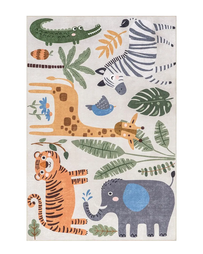 Zia SplashGuard Graphic Machine Washable Rug - White