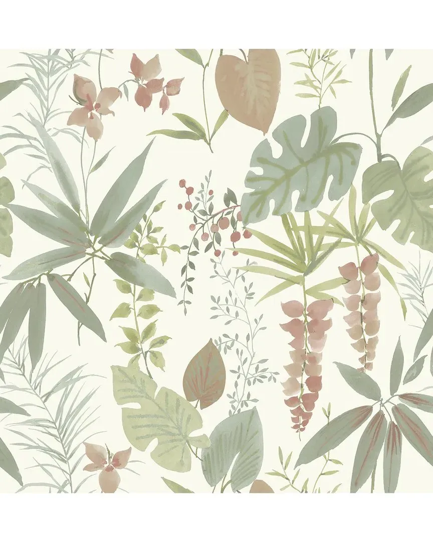 Warm Maldives Peel & Stick Wallpaper - Tropical Fern image