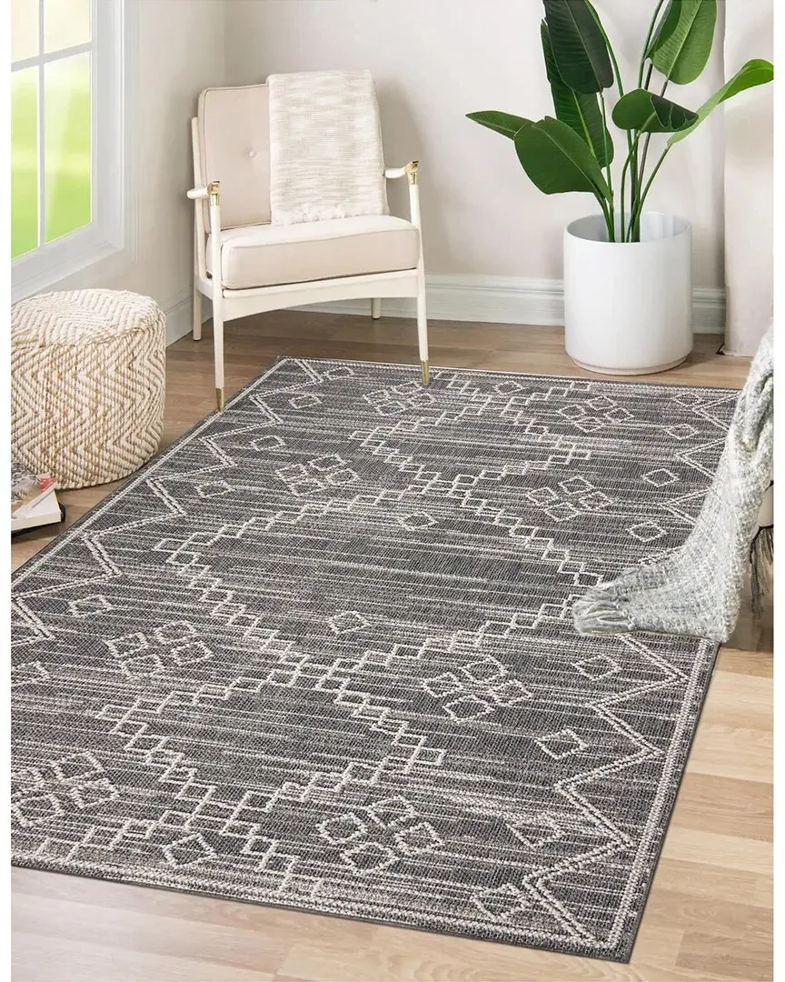 Flatweave Resort Rug with Diamond Pattern - Grey, Polypropylene