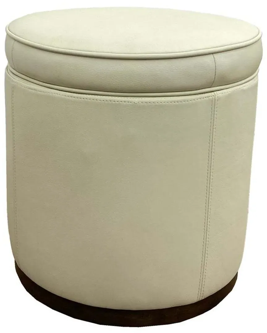 Leg Up Round Swivel Ottoman with Storage - Morgan Pearl, Leather image