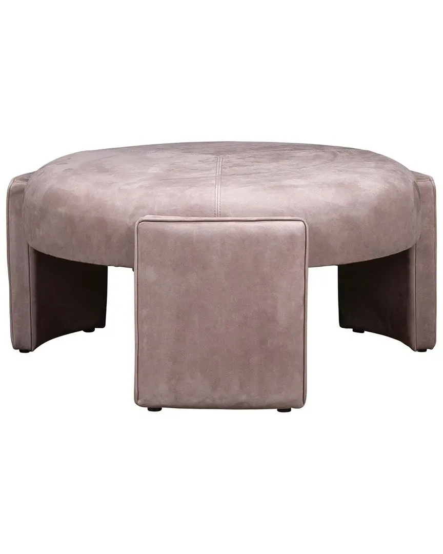 Olivia + Quinn Gramercy Circle Ottoman - Hepburn Taupe, Leather image