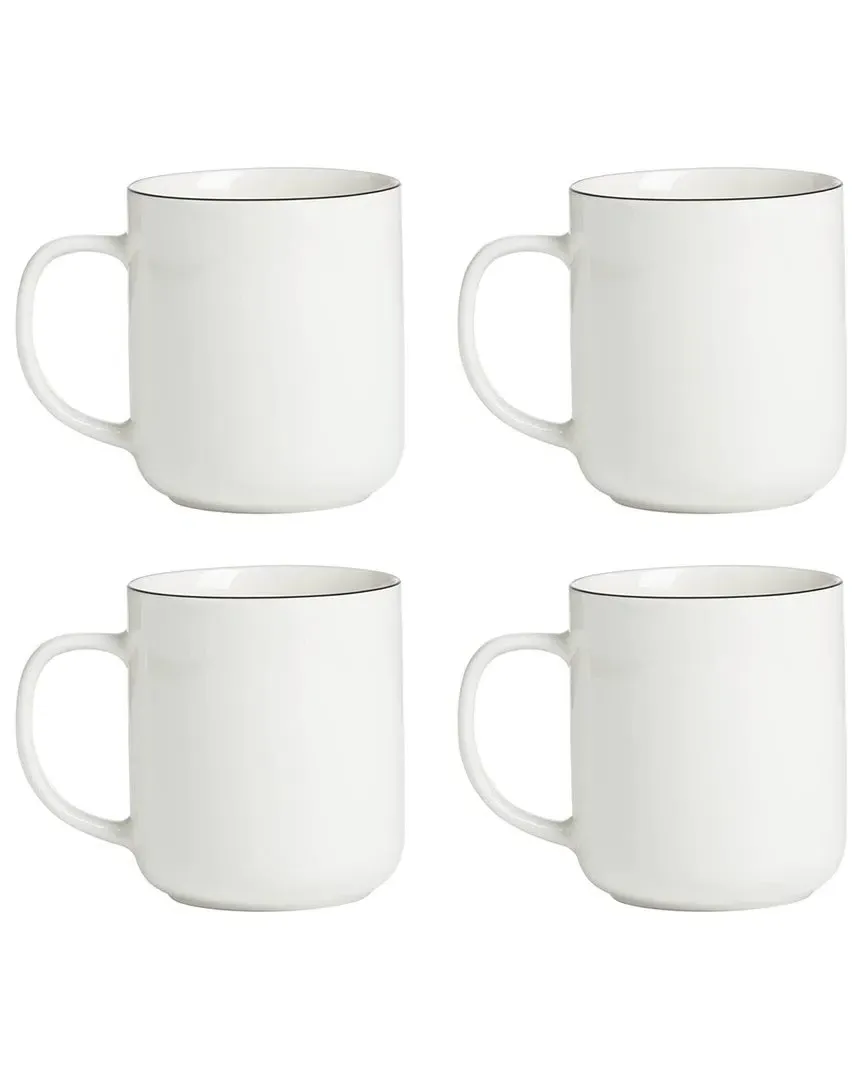 24 Seven Set of 4 Mugs with Black Rim - White, Porcelain